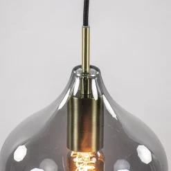 Straluma 5-Lichts eettafelhanglamp Rakel antiek brass met smoke glas><noscript><img width=