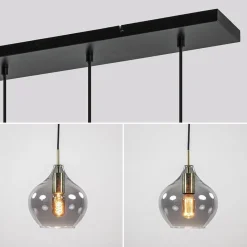 Straluma 5-Lichts eettafelhanglamp Rakel antiek brass met smoke glas><noscript><img width=