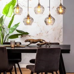 Straluma 5-Lichts eettafelhanglamp Rakel antiek brass met smoke glas><noscript><img width=