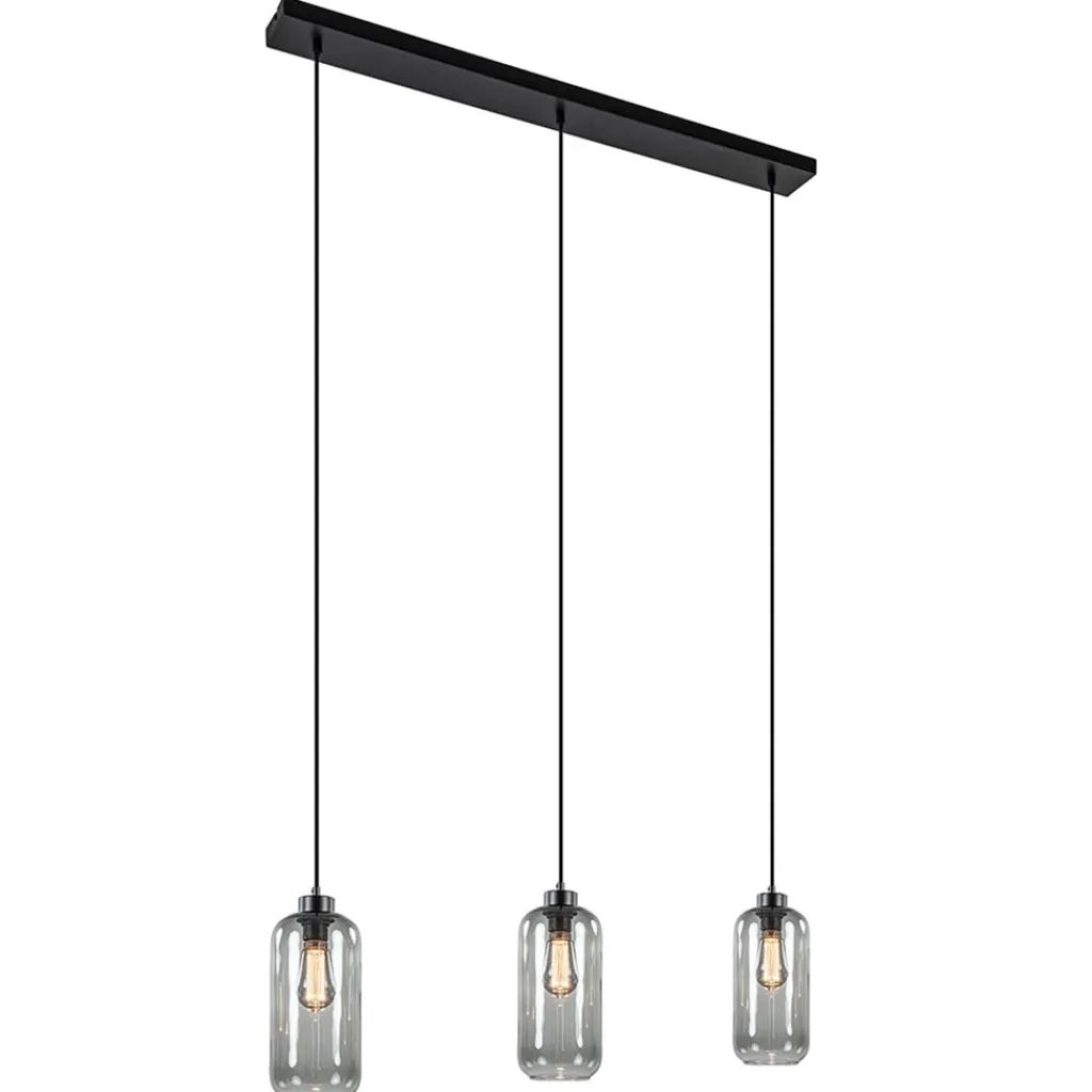 Straluma 3-Lichts eettafelhanglamp smoke glas cilinder> Eettafellampen|Pendel Lampen