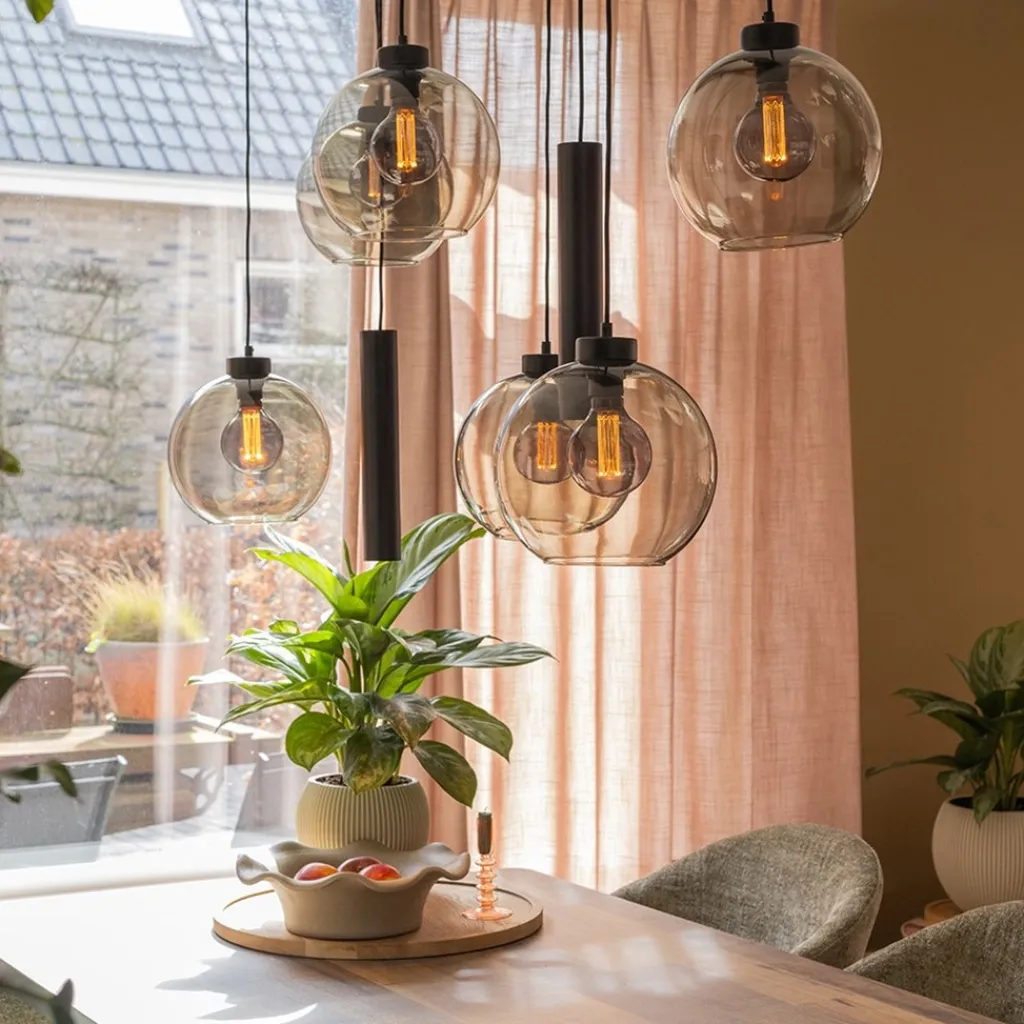 Straluma 8-Lichts eettafelhanglamp smoke glas + GU10 spots> Eettafellampen|Pendel Lampen