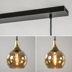 Straluma 4-Lichts eettafelhanglamp zwart/goud met amber glazen bollen></noscript> Eettafellampen|Pendel Lampen