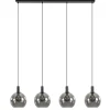 Straluma 4-lichts eettafelhanglamp zwart met smoke glazen bollen> Eettafellampen|Pendel Lampen