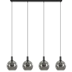 Straluma 4-lichts eettafelhanglamp zwart met smoke glazen bollen> Eettafellampen|Pendel Lampen