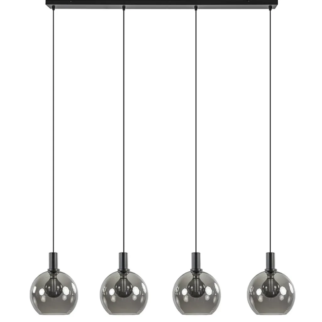 Straluma 4-lichts eettafelhanglamp zwart met smoke glazen bollen> Eettafellampen|Pendel Lampen