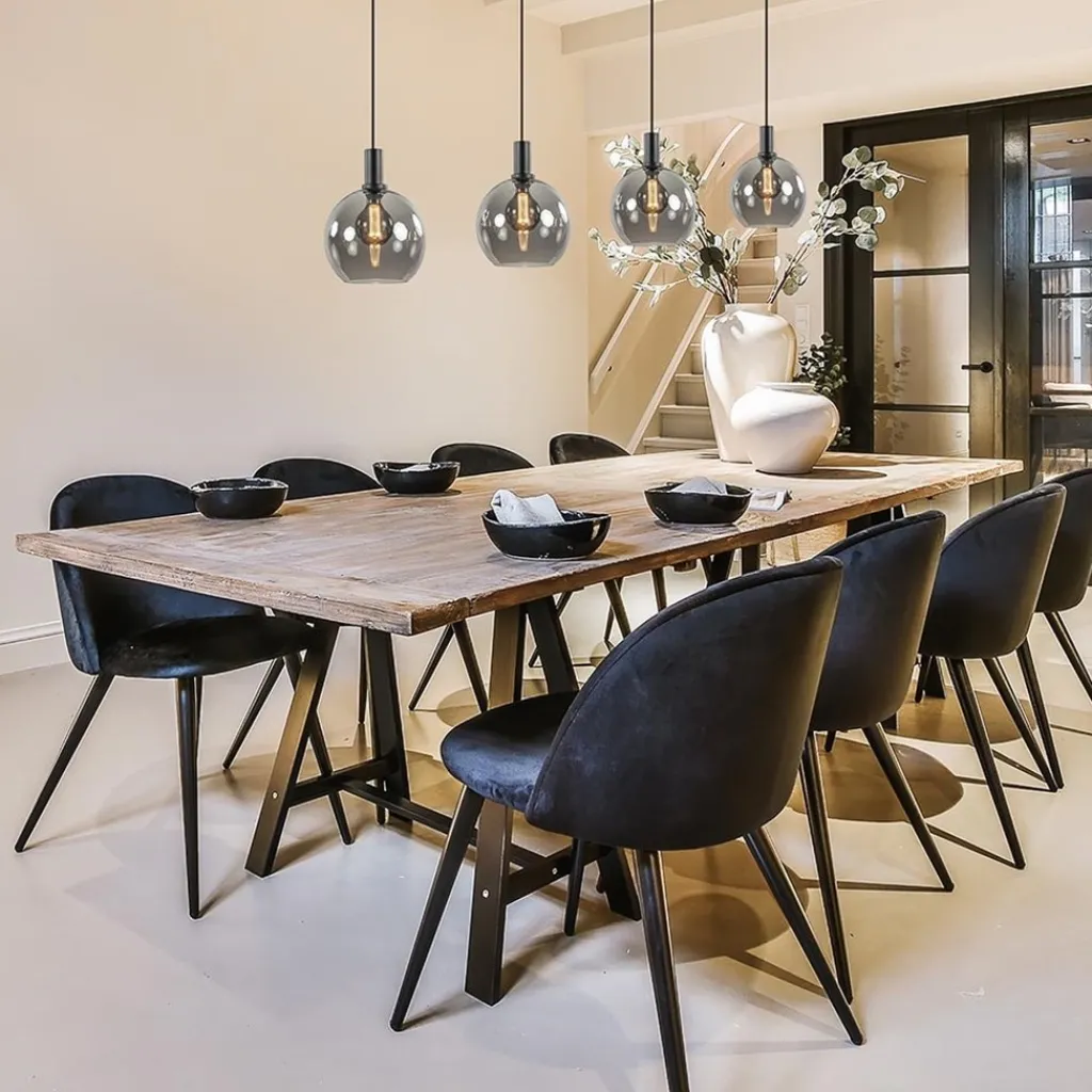 Straluma 4-lichts eettafelhanglamp zwart met smoke glazen bollen> Eettafellampen|Pendel Lampen