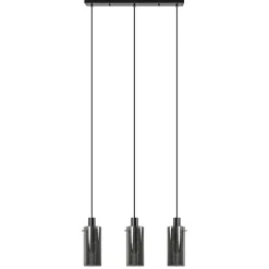 Straluma 3-Lichts eettafelhanglamp zwart met cilinder smoke glas> Eettafellampen|Pendel Lampen