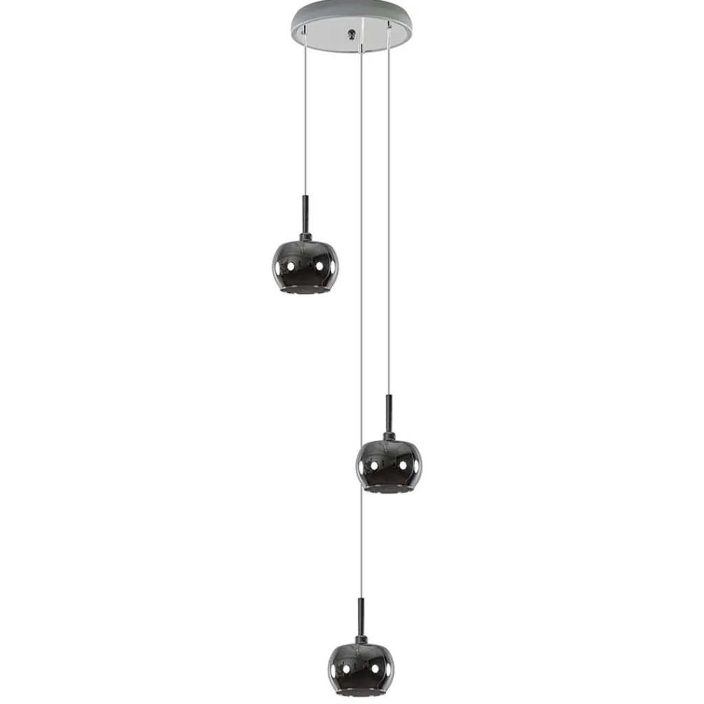 Straluma 3-Lichts hanglamp chroom met smokey glazen kappen> Pearl|Pendel Lampen