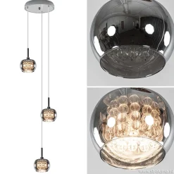 Straluma 3-Lichts hanglamp chroom met smokey glazen kappen> Pearl|Pendel Lampen