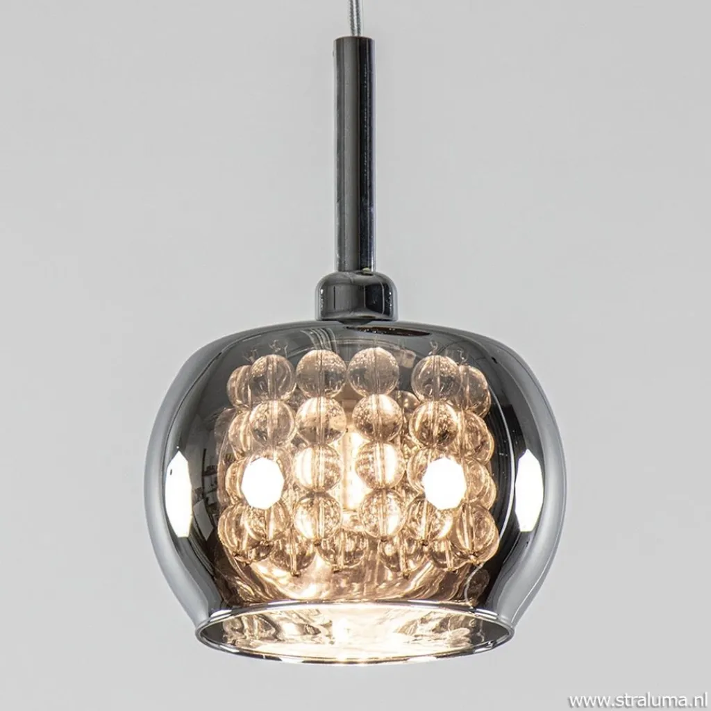 Straluma 3-Lichts hanglamp chroom met smokey glazen kappen> Pearl|Pendel Lampen