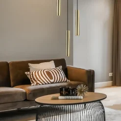 Straluma 3-Lichts hanglamp cilinders mat zwart met goud rond></noscript> Eettafellampen|Eetkamerverlichting