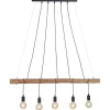 Straluma 5-Lichts hanglamp houten balk met zwarte pendels> Eettafellampen|Pendel Lampen