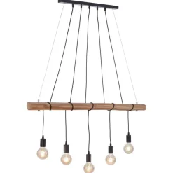 Straluma 5-Lichts hanglamp houten balk met zwarte pendels><noscript><img width=