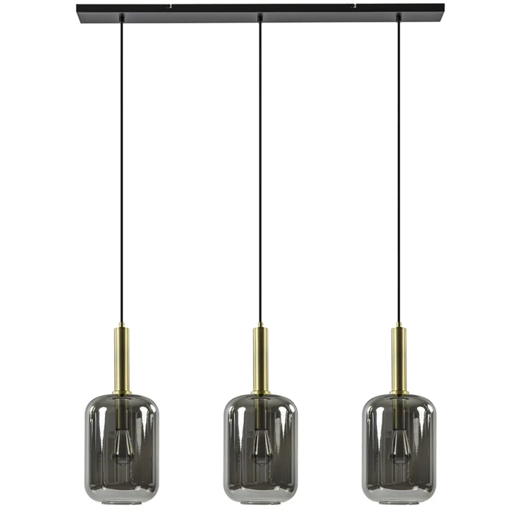 Straluma 3-Lichts hanglamp Lekar antiek brons met smoke glas> Hanglampen|Eettafellampen