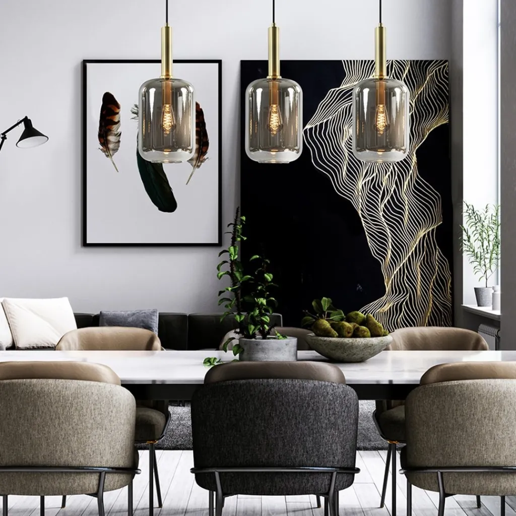 Straluma 3-Lichts hanglamp Lekar antiek brons met smoke glas> Hanglampen|Eettafellampen