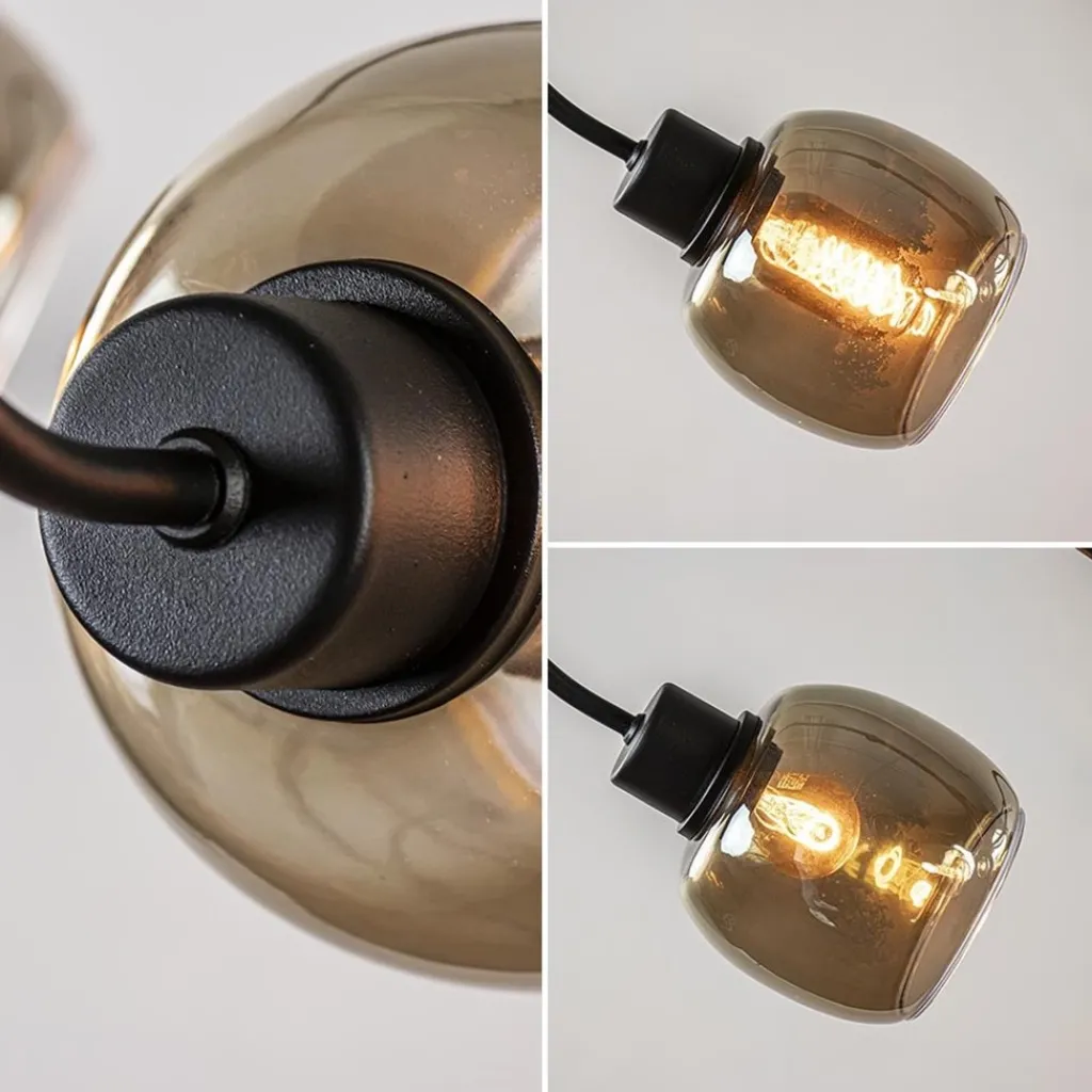 Straluma 6-Lichts hanglamp mat zwart met smoke glazen kappen> Eettafellampen|Woonkamerlampen