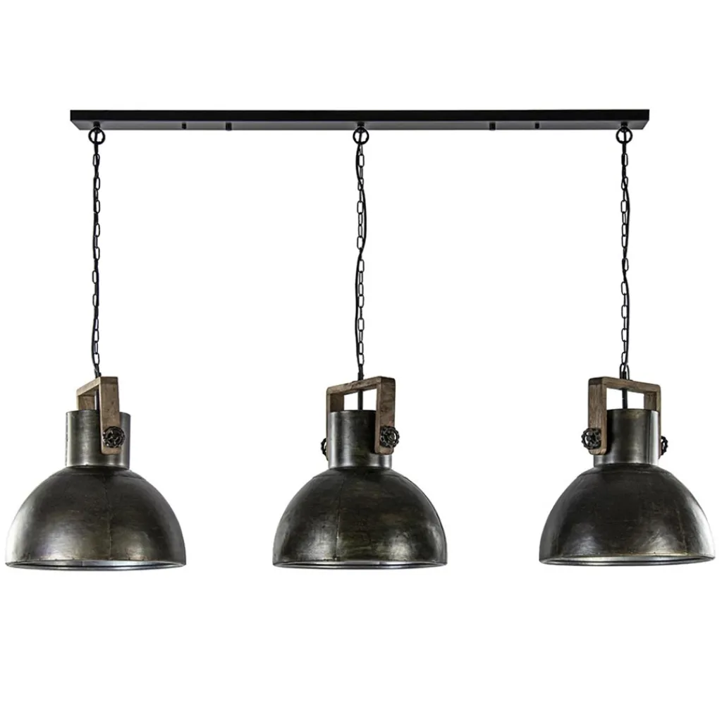 Straluma 3-Lichts hanglamp Shelly landelijk metaal met hout> Eettafellampen|Light and Living
