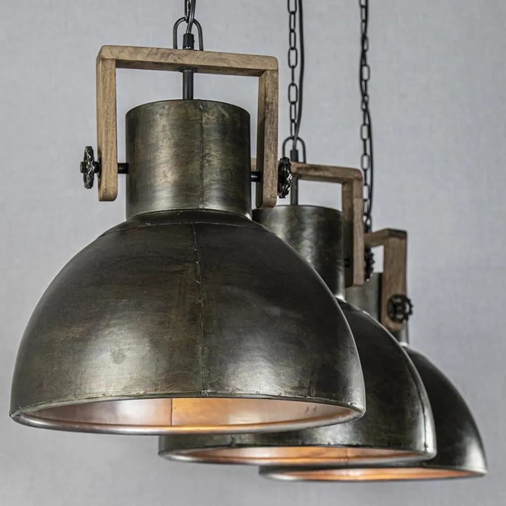 Straluma 3-Lichts hanglamp Shelly landelijk metaal met hout> Eettafellampen|Light and Living