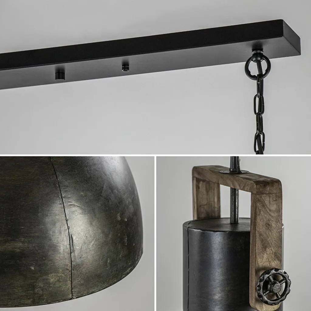 Straluma 3-Lichts hanglamp Shelly landelijk metaal met hout> Eettafellampen|Light and Living