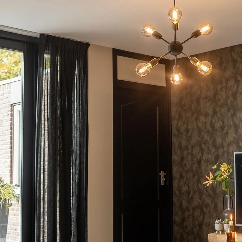 Straluma 6-Lichts hanglamp zwart exclusief lichtbron> Keukenverlichting|Eetkamerverlichting