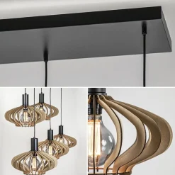Straluma 5-Lichts hanglamp zwart met naturel houten kappen><noscript><img width=