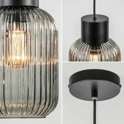 Straluma 1-Lichts hanglamp zwart met smoke glazen cilinder><noscript><img width=