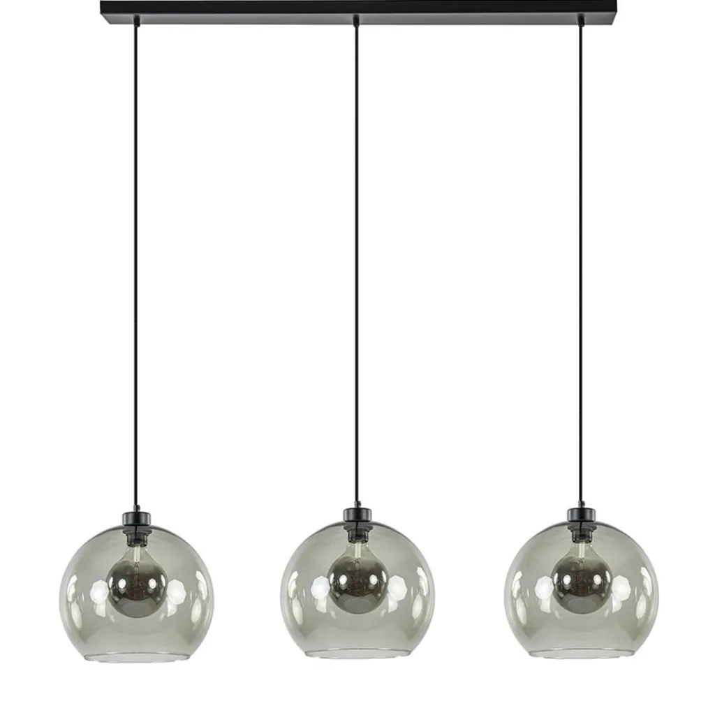 Straluma 3-Lichts hanglamp zwart met smoke glas> Eettafellampen|Pendel Lampen