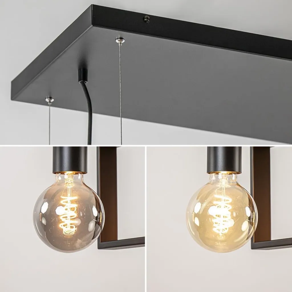 Straluma 4-Lichts hanglamp zwart met zwarte houten planken> Eettafellampen|Eetkamerverlichting