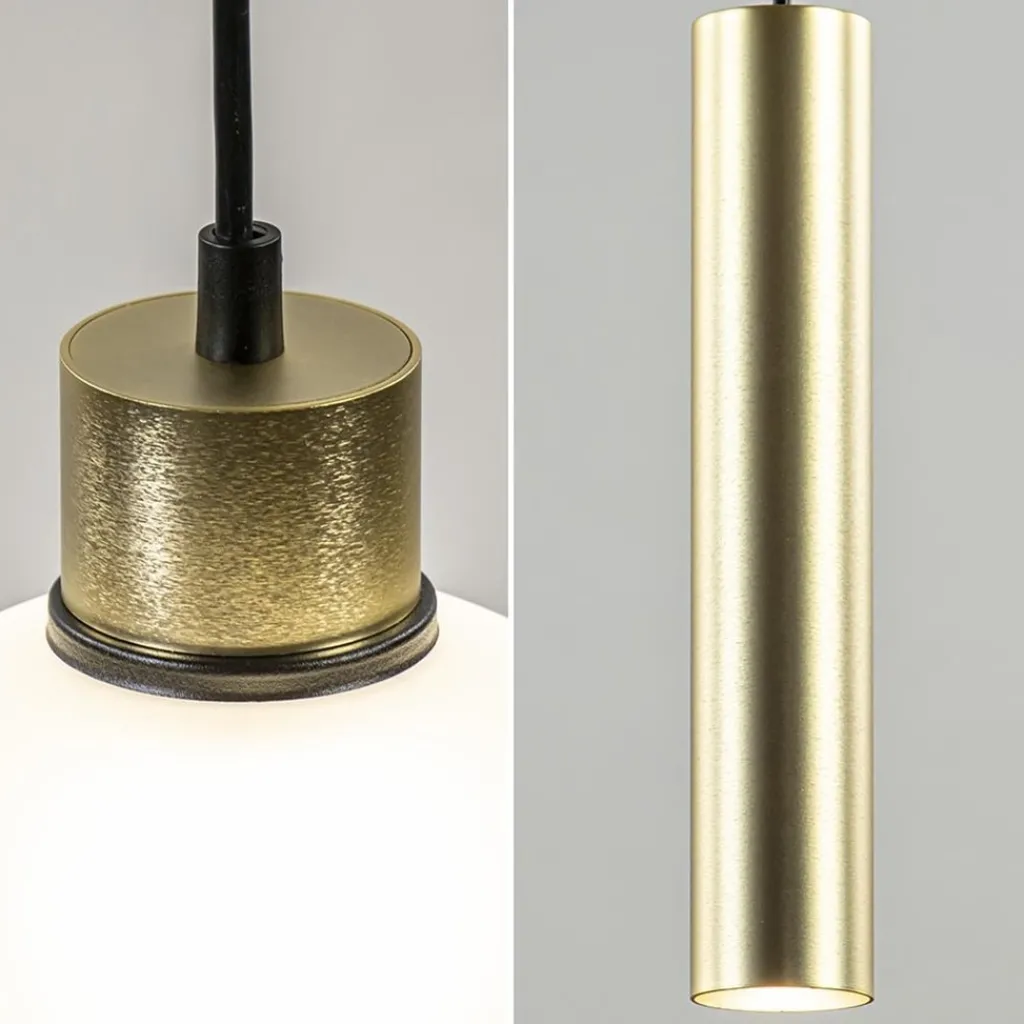 Straluma 5-Lichts hanglamp zwart-goud met opaal glas> Eettafellampen|Pendel Lampen