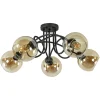 Straluma 5-Lichts klassieke plafondlamp zwart met amber glazen bollen> Plafondlampen|Klassieke Verlichting