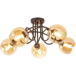 Straluma 5-Lichts klassieke plafondlamp zwart met amber glazen bollen> Plafondlampen|Klassieke Verlichting