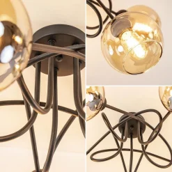 Straluma 5-Lichts klassieke plafondlamp zwart met amber glazen bollen><noscript><img width=