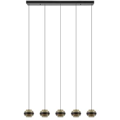 Straluma 5-Lichts LED eettafelhanglamp zwart met champagne glas> Hanglampen|Eettafellampen