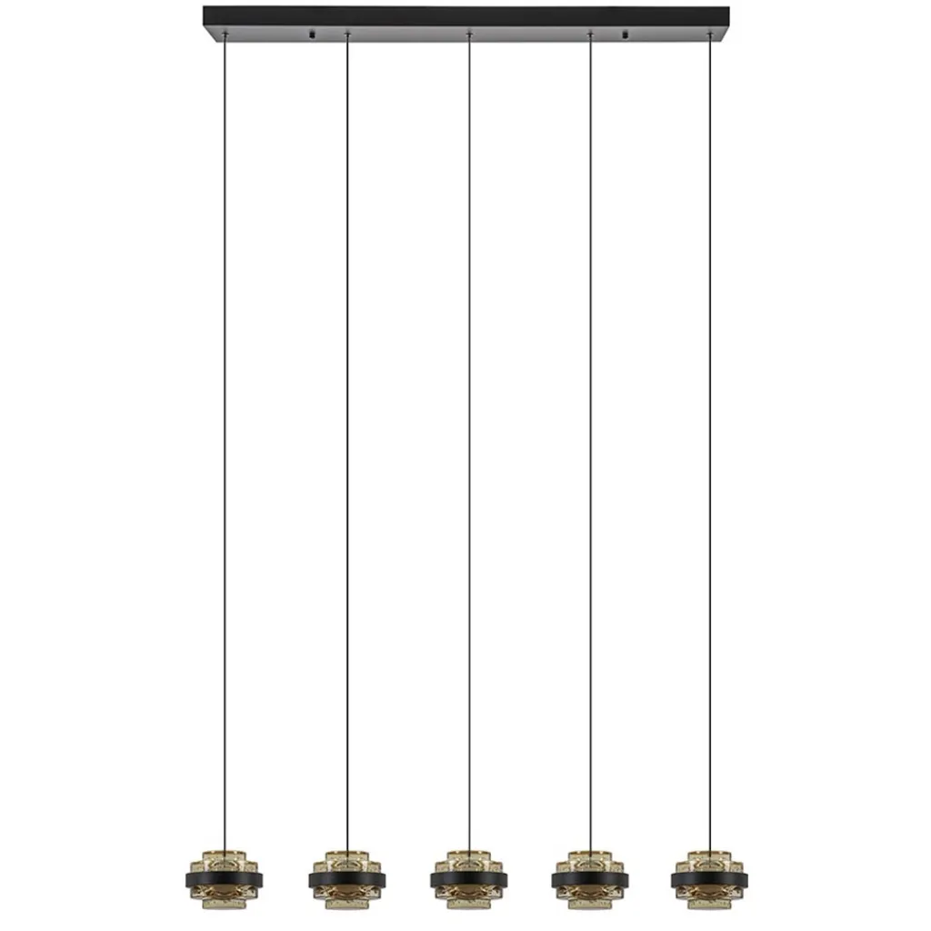 Straluma 5-Lichts LED eettafelhanglamp zwart met champagne glas> Hanglampen|Eettafellampen