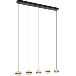 Straluma 5-Lichts LED eettafelhanglamp zwart met champagne glas> Hanglampen|Eettafellampen