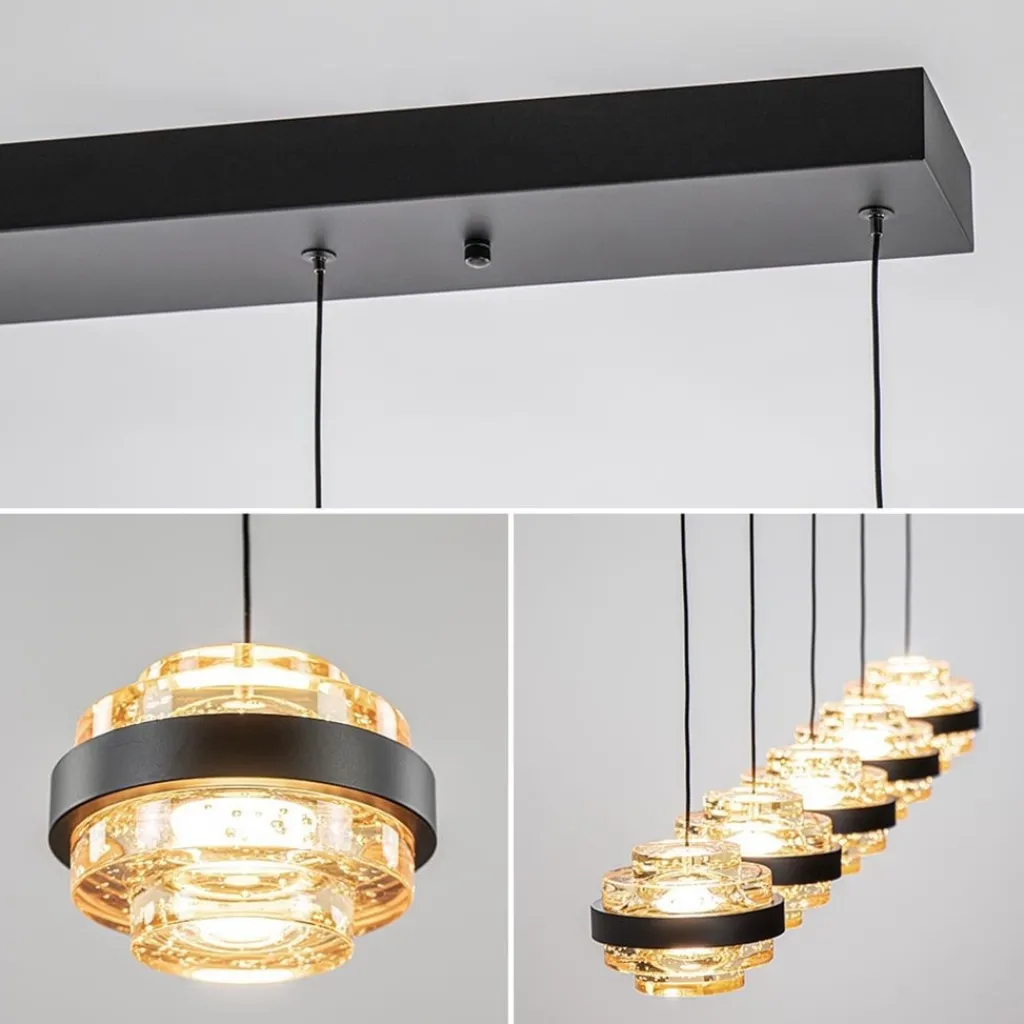 Straluma 5-Lichts LED eettafelhanglamp zwart met champagne glas> Hanglampen|Eettafellampen