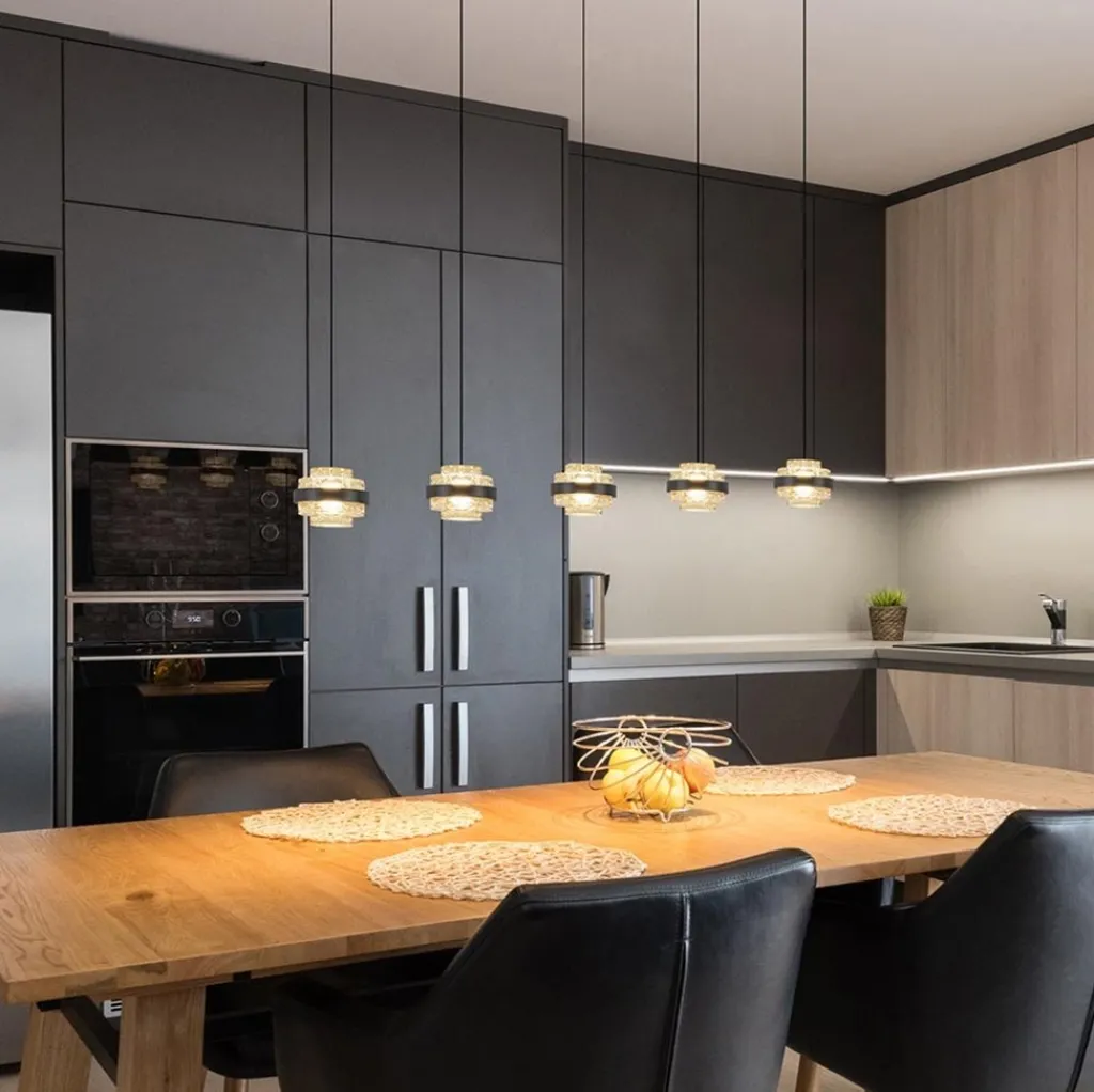 Straluma 5-Lichts LED eettafelhanglamp zwart met champagne glas> Hanglampen|Eettafellampen