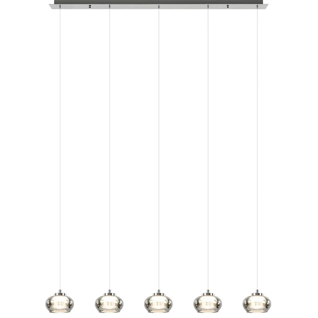 Straluma 5-Lichts LED eettafelhanglamp smoke glas dimbaar> Hanglampen|Eettafellampen