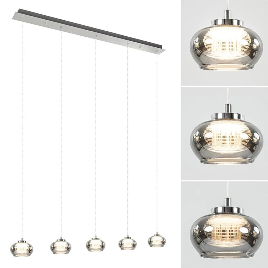 Straluma 5-Lichts LED eettafelhanglamp smoke glas dimbaar> Hanglampen|Eettafellampen