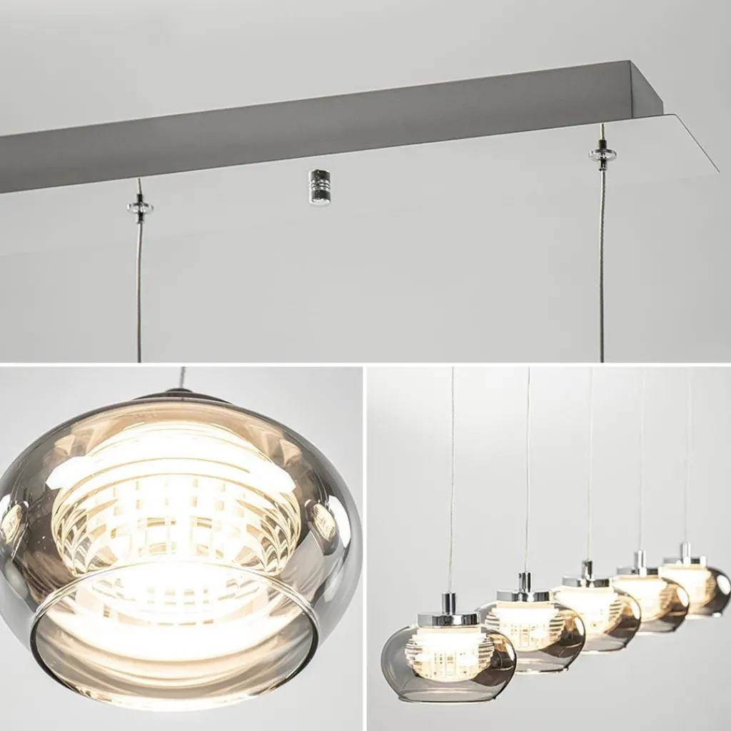 Straluma 5-Lichts LED eettafelhanglamp smoke glas dimbaar> Hanglampen|Eettafellampen