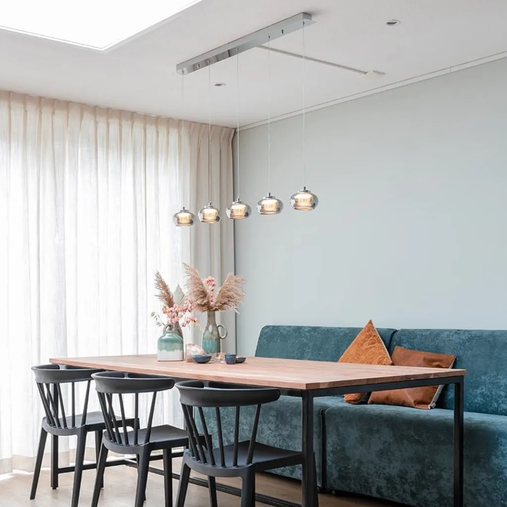 Straluma 5-Lichts LED eettafelhanglamp smoke glas dimbaar> Hanglampen|Eettafellampen