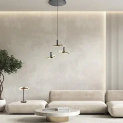 Straluma 3-Lichts LED hanglamp ringen rond zwart/goud dimbaar></noscript> Hanglampen|Eettafellampen