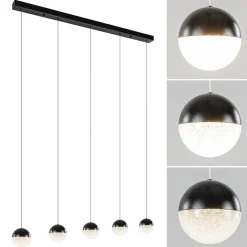 Straluma 5-Lichts LED hanglamp zwart met diamant zand 3-standen dimbaar></noscript> Hanglampen|Eettafellampen