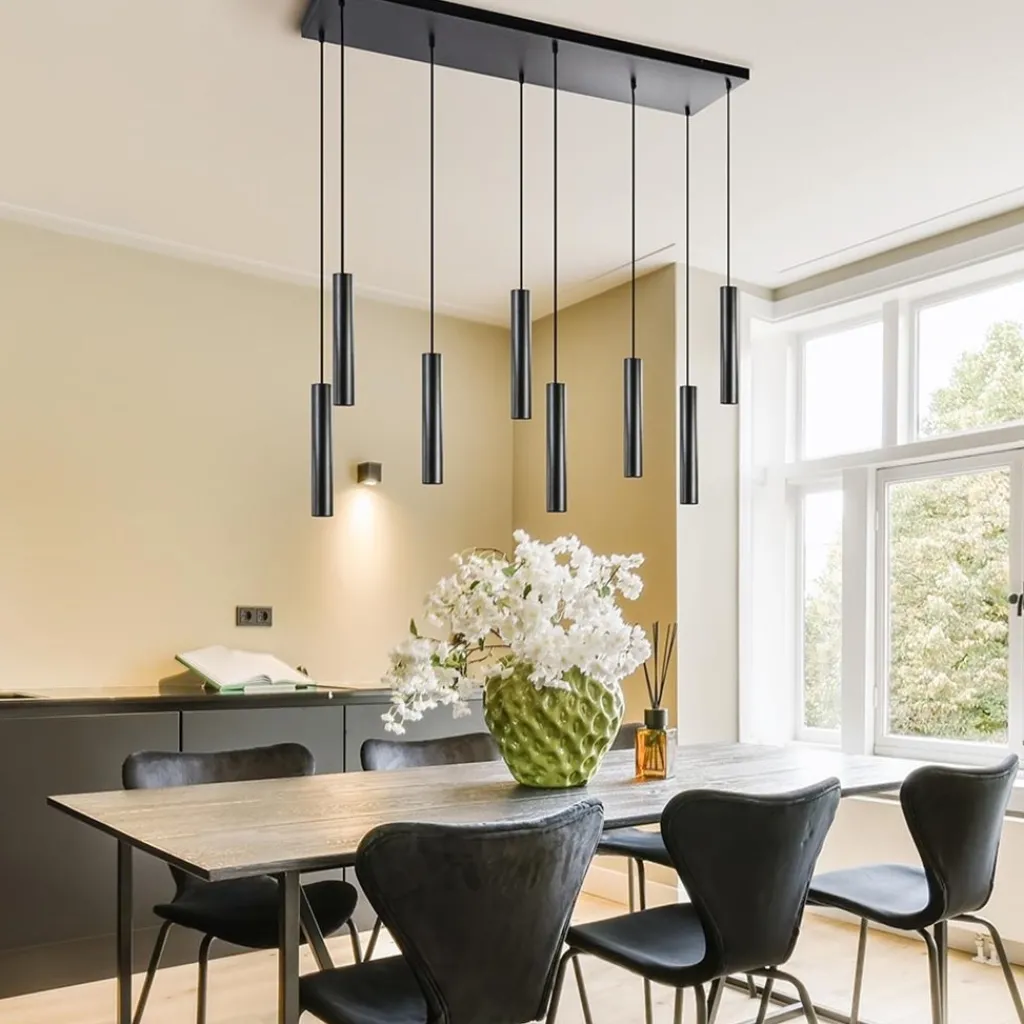 Straluma 8-Lichts metalen hanglamp cilinders mat zwart> Eettafellampen|Eetkamerverlichting