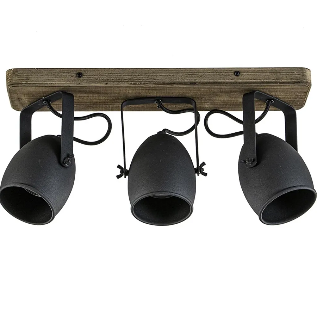 Straluma 3-Lichts opbouwspot mat zwart met hout> Opbouwspots|Woonkamerlampen