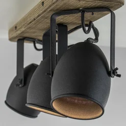 Straluma 3-Lichts opbouwspot mat zwart met hout> Opbouwspots|Woonkamerlampen