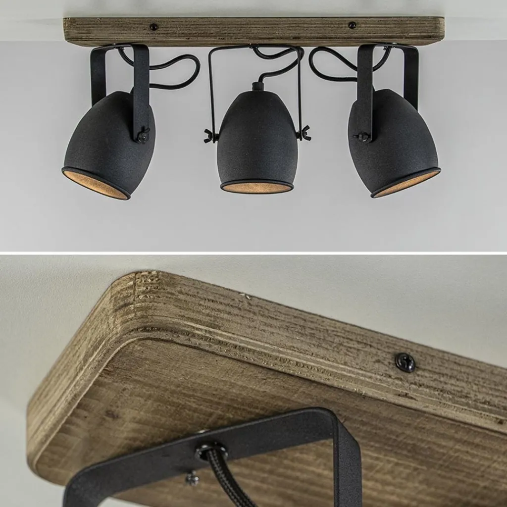 Straluma 3-Lichts opbouwspot mat zwart met hout> Opbouwspots|Woonkamerlampen