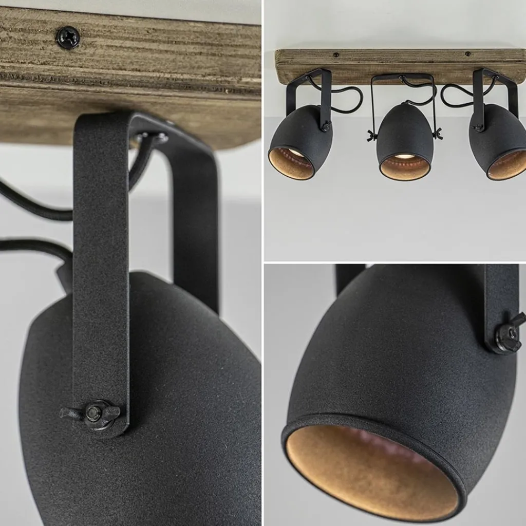 Straluma 3-Lichts opbouwspot mat zwart met hout> Opbouwspots|Woonkamerlampen