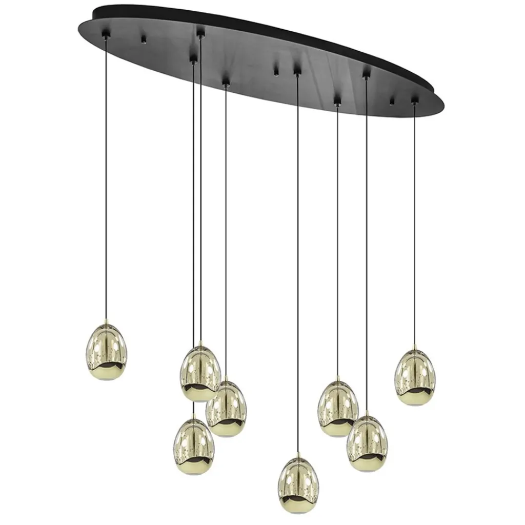 Straluma 8-Lichts ovale hanglamp eggs zwart/goud> Hanglampen|Eettafellampen