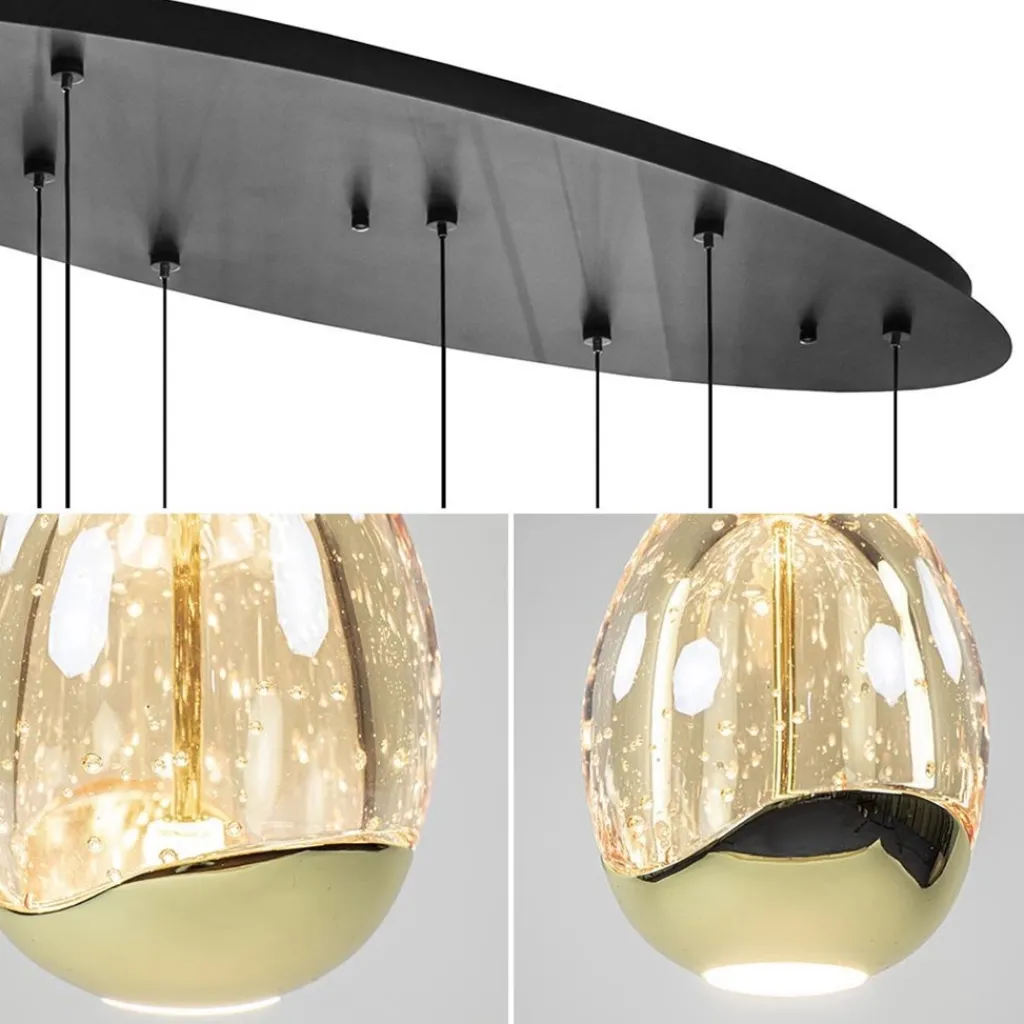 Straluma 8-Lichts ovale hanglamp eggs zwart/goud> Hanglampen|Eettafellampen
